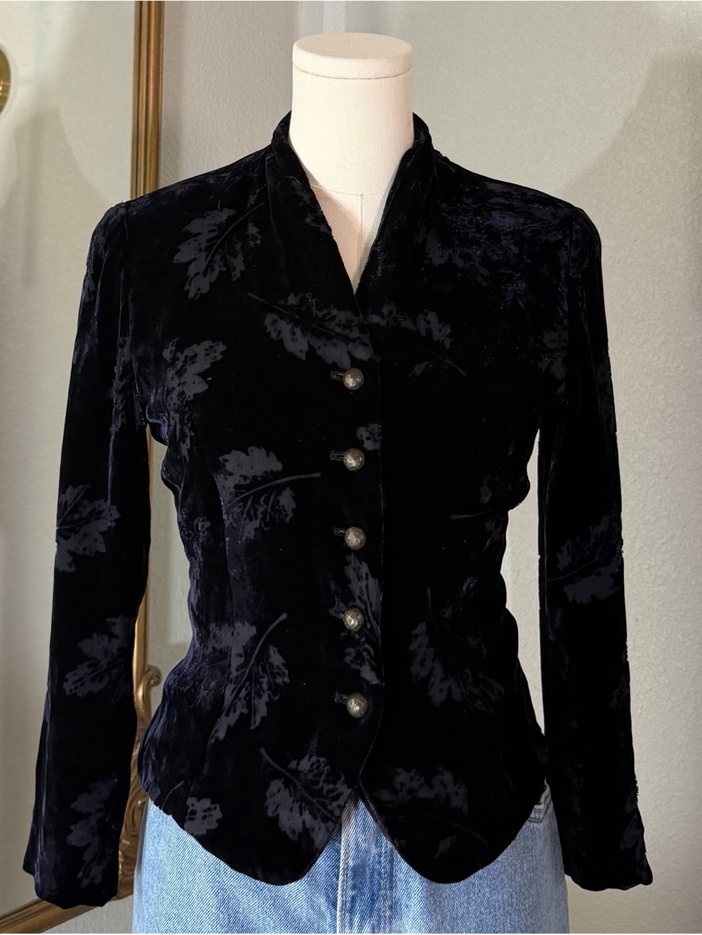 Vintage Dana Buchman Silk Velvet Jacket 2P Whimsigoth Leaf Burnout Cardigan Vibe